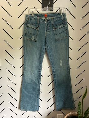 U By Yanuk Jeans Womens Blue Denim Cotton Stretch Pockets Flare Leg Y2K
